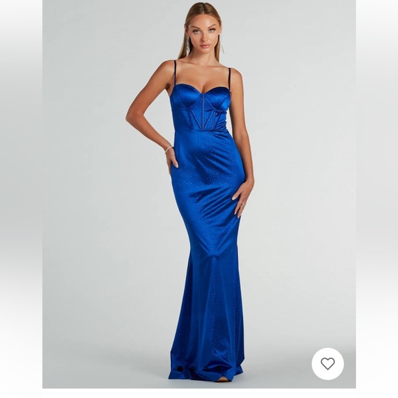 NWT - Windsor - Jaiden bustier rhinestone satin formal royal blue dress - Picture 1 of 4